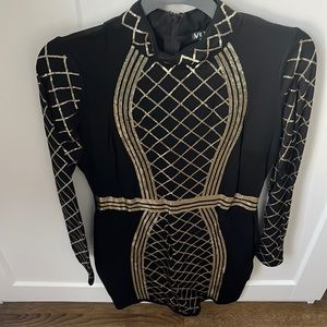Venus sequin bodycon dress black and gold